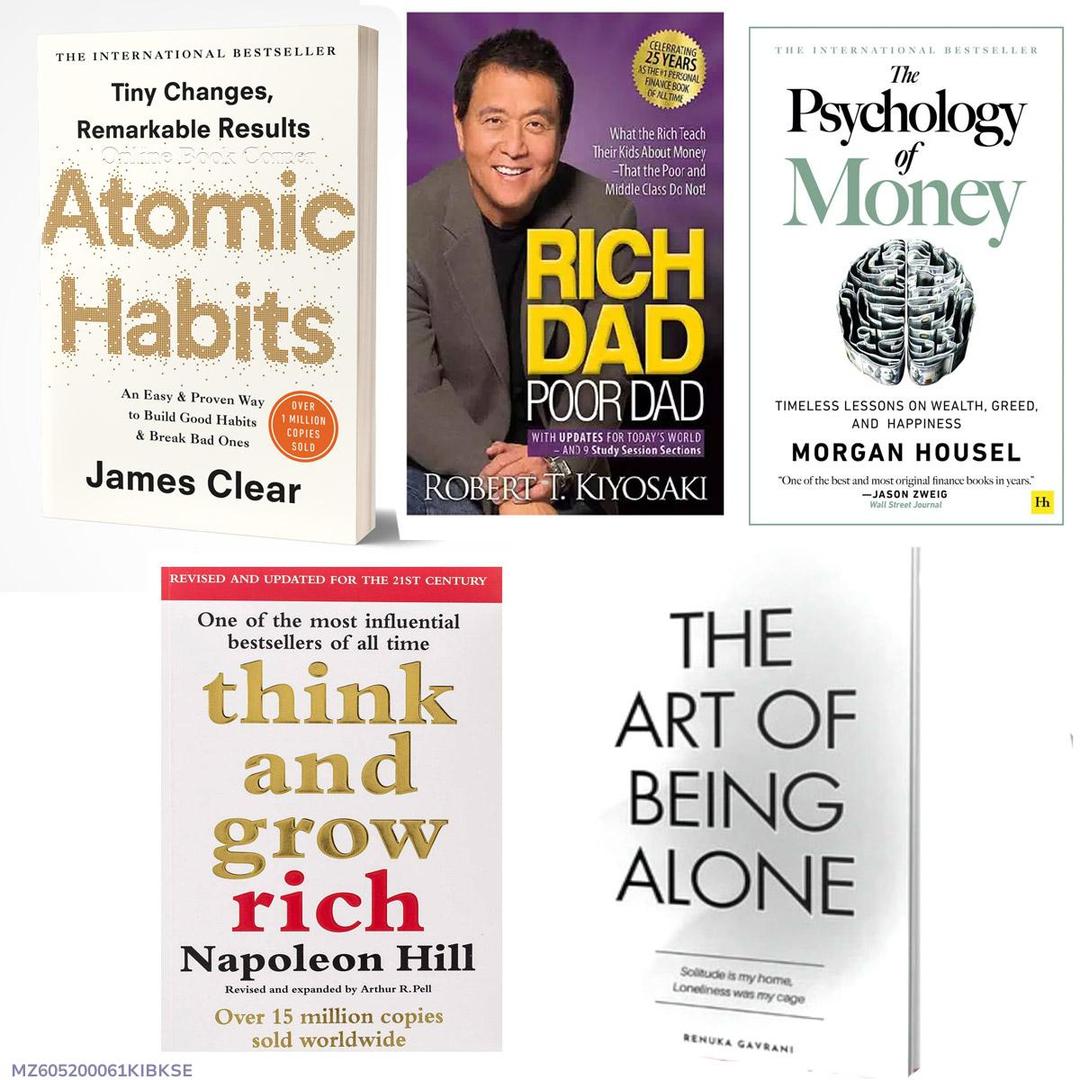 Pack Of 5, Atomic, Rich Dad, Psycology of Money, Think and Grow Rich, Art of being Alone